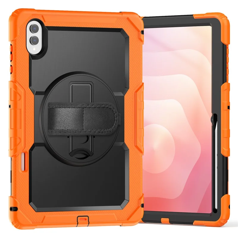 Til Samsung Galaxy Tab S11 Ultra Case Håndloe Bukkespænde PC + Silikone Tabletbeskyttelse med PET Film og Skulderrem - Orange