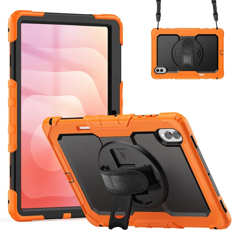 Til Samsung Galaxy Tab S11 Ultra Case Håndloe Bukkespænde PC + Silikone Tabletbeskyttelse med PET Film og Skulderrem - Orange