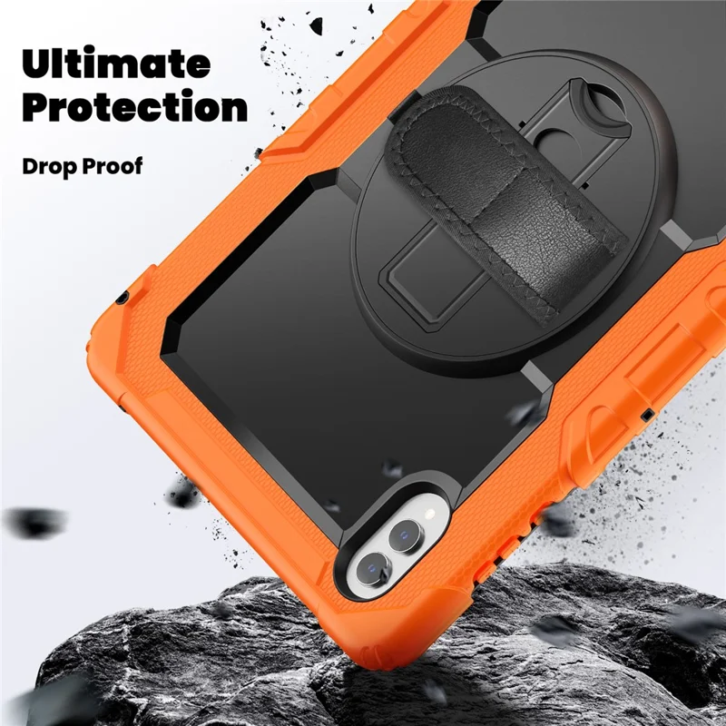 Til Samsung Galaxy Tab S11 Ultra Case Håndloe Bukkespænde PC + Silikone Tabletbeskyttelse med PET Film og Skulderrem - Orange