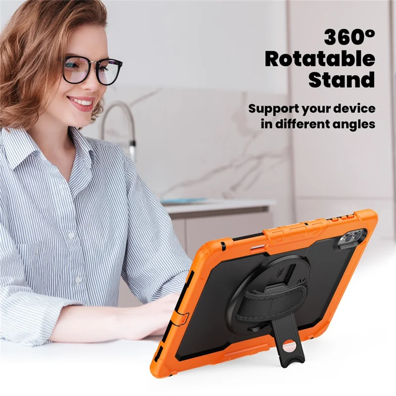 Til Samsung Galaxy Tab S11 Ultra Case Håndloe Bukkespænde PC + Silikone Tabletbeskyttelse med PET Film og Skulderrem - Orange
