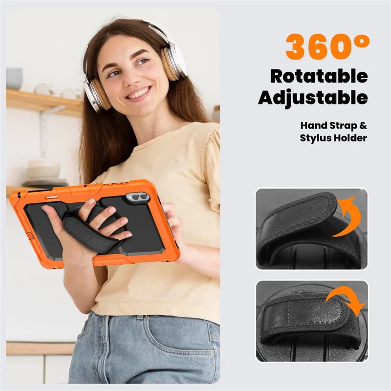 Til Samsung Galaxy Tab S11 Ultra Case Håndloe Bukkespænde PC + Silikone Tabletbeskyttelse med PET Film og Skulderrem - Orange