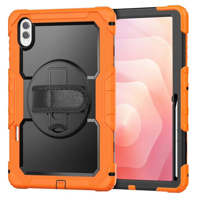 Til Samsung Galaxy Tab S11 Ultra Case Håndloe Bukkespænde PC + Silikone Tabletbeskyttelse med PET Film og Skulderrem - Orange