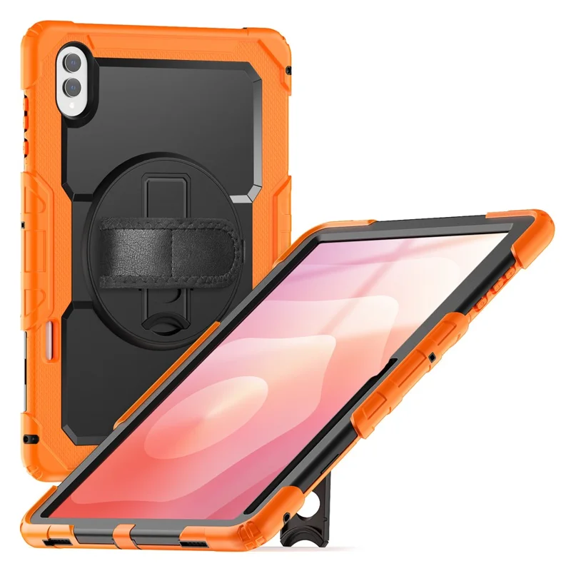 Til Samsung Galaxy Tab S11 Ultra Case Håndloe Bukkespænde PC + Silikone Tabletbeskyttelse med PET Film og Skulderrem - Orange