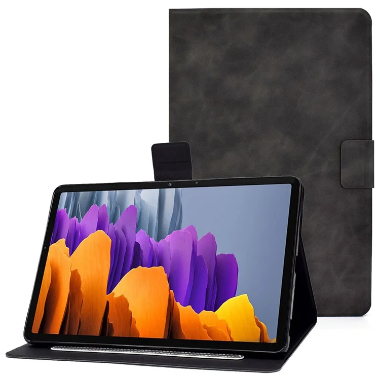 Для Samsung Galaxy Tab S7 SM-T870 / T875 / S8 SM-X700 / X706 Обложка для планшета из телячьей кожи со структурной текстурой, противоударная, держатель для карт, подставка - серый