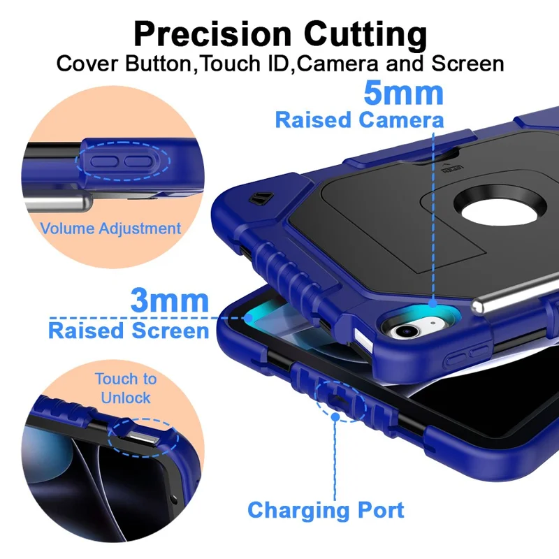 Für iPad (2025) / iPad 10,9 (2022) Hülle mit Ständer aus Silikon + PC-Tablet-Abdeckung mit Schultergurt – Marineblau