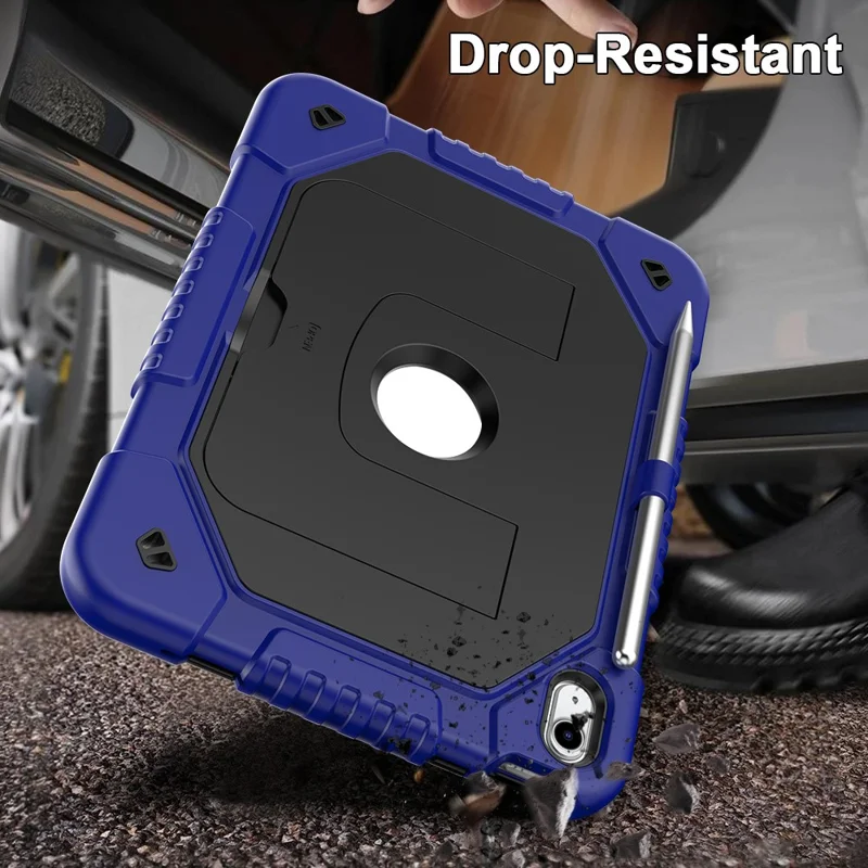 Für iPad (2025) / iPad 10,9 (2022) Hülle mit Ständer aus Silikon + PC-Tablet-Abdeckung mit Schultergurt – Marineblau