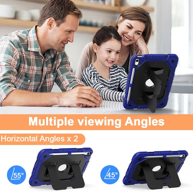 Tablet-Hülle mit Ständer aus Silikon + PC für iPad (2025) / iPad 10,9 (2022) – Marineblau