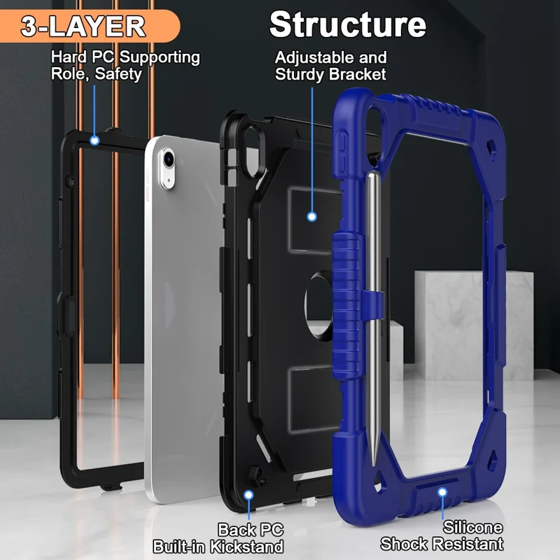 Tablet-Hülle mit Ständer aus Silikon + PC für iPad (2025) / iPad 10,9 (2022) – Marineblau