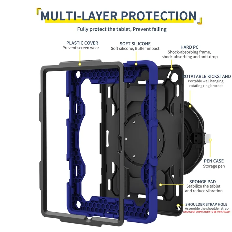 For Samsung Galaxy Tab A11+ Case with Kickstand PC + Silicone Shockproof Rugged Tablet Cover - Navy Blue