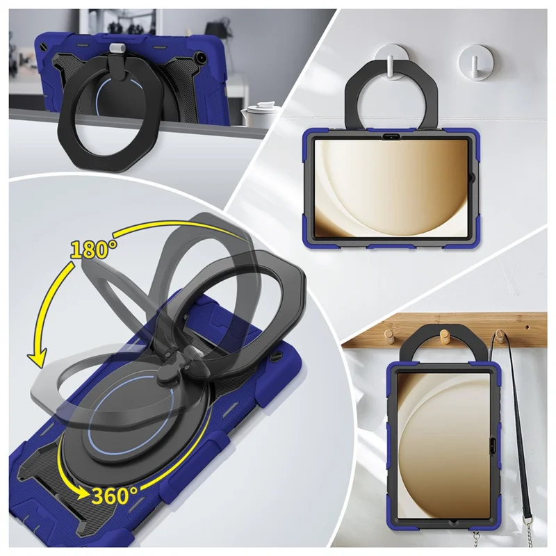 For Samsung Galaxy Tab A11+ Case with Kickstand PC + Silicone Shockproof Rugged Tablet Cover - Navy Blue