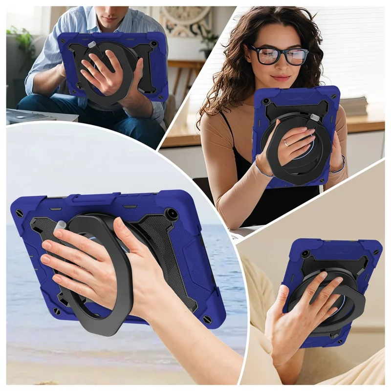 For Samsung Galaxy Tab A11+ Case with Kickstand PC + Silicone Shockproof Rugged Tablet Cover - Navy Blue