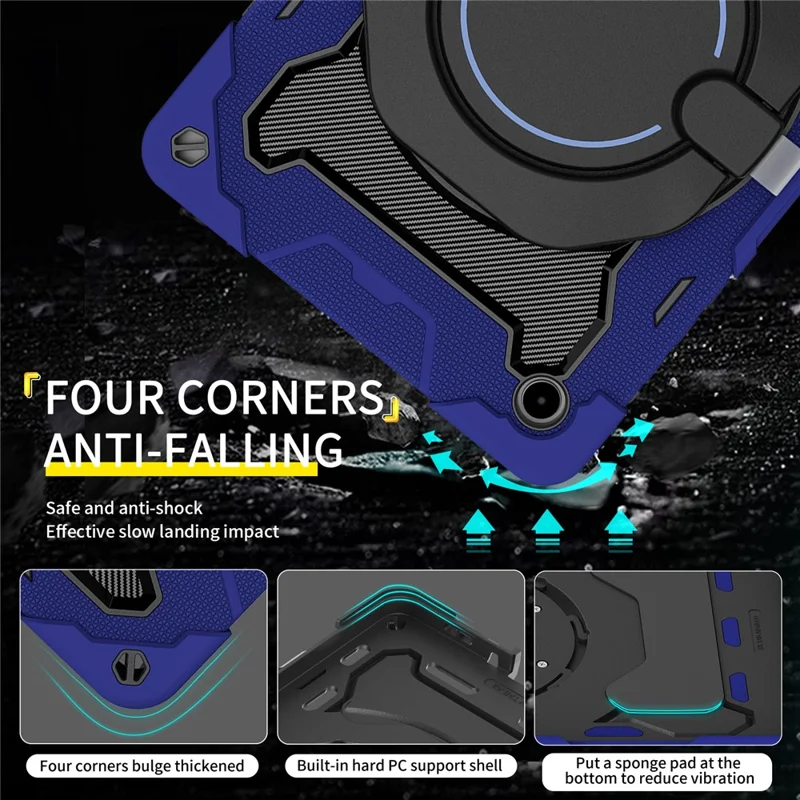 For Samsung Galaxy Tab A11+ Case with Kickstand PC + Silicone Shockproof Rugged Tablet Cover - Navy Blue