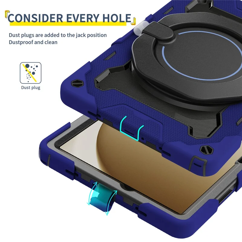 For Samsung Galaxy Tab A11+ Case with Kickstand PC + Silicone Shockproof Rugged Tablet Cover - Navy Blue