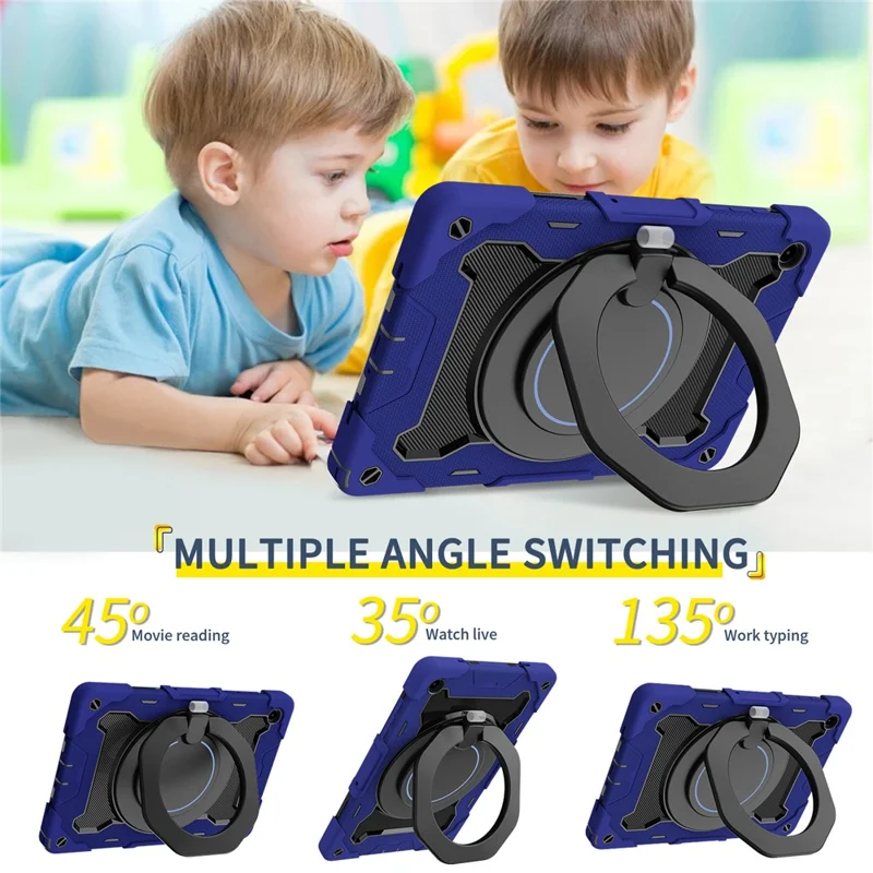 For Samsung Galaxy Tab A11+ Case with Kickstand PC + Silicone Shockproof Rugged Tablet Cover - Navy Blue