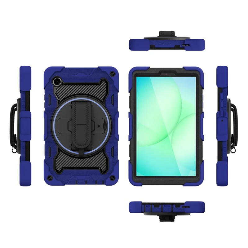 Etui z podpórką i paskiem na rękę do Samsung Galaxy Tab A11+, pokrowiec tabletu PC + silikon - granatowy