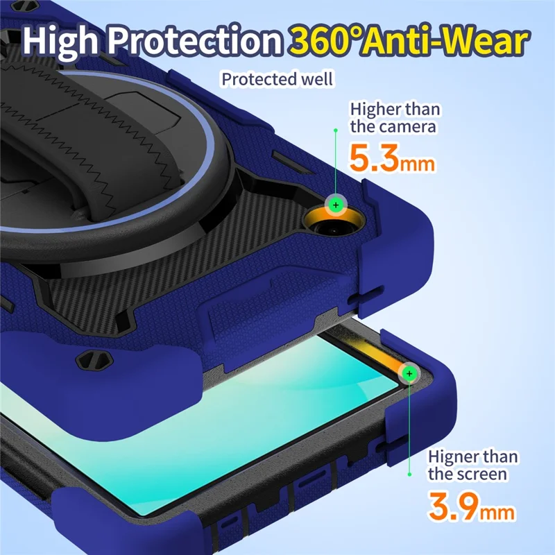 Etui z podpórką i paskiem na rękę do Samsung Galaxy Tab A11+, pokrowiec tabletu PC + silikon - granatowy