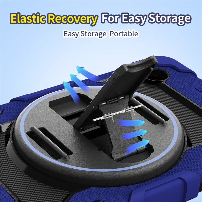 Etui z podpórką i paskiem na rękę do Samsung Galaxy Tab A11+, pokrowiec tabletu PC + silikon - granatowy