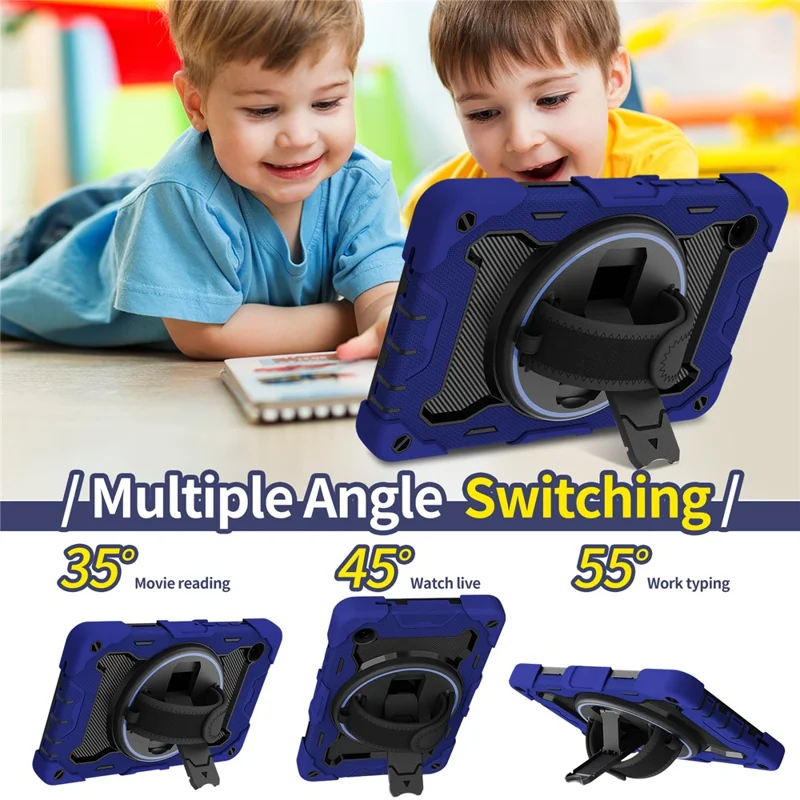 Etui z podpórką i paskiem na rękę do Samsung Galaxy Tab A11+, pokrowiec tabletu PC + silikon - granatowy