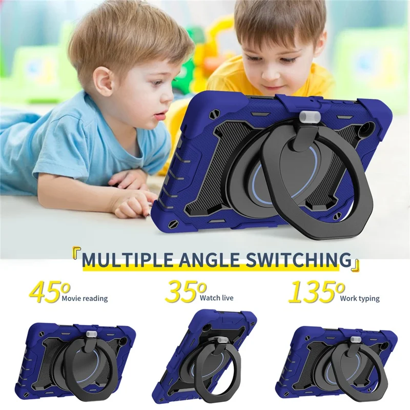 For Samsung Galaxy Tab A11 Case with Kickstand PC + Silicone Shockproof Rugged Tablet Cover - Navy Blue