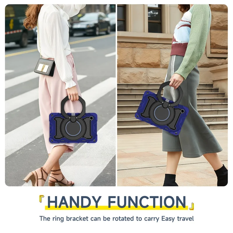 For Samsung Galaxy Tab A11 Case with Kickstand PC + Silicone Shockproof Rugged Tablet Cover - Navy Blue