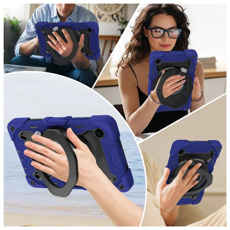 For Samsung Galaxy Tab A11 Case with Kickstand PC + Silicone Shockproof Rugged Tablet Cover - Navy Blue