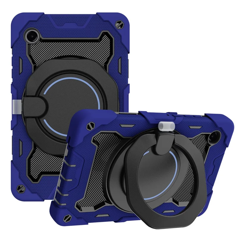 For Samsung Galaxy Tab A11 Case with Kickstand PC + Silicone Shockproof Rugged Tablet Cover - Navy Blue