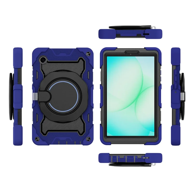 For Samsung Galaxy Tab A11 Case with Kickstand PC + Silicone Shockproof Rugged Tablet Cover - Navy Blue