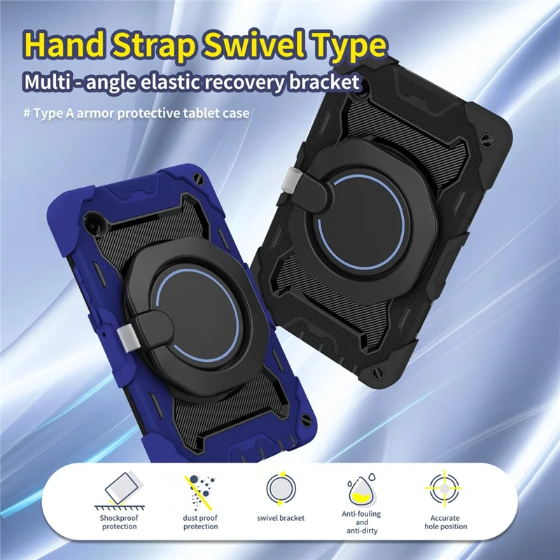 For Samsung Galaxy Tab A11 Case with Kickstand PC + Silicone Shockproof Rugged Tablet Cover - Navy Blue
