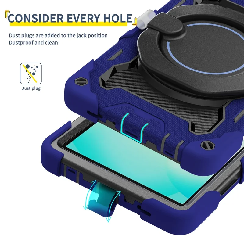 For Samsung Galaxy Tab A11 Case with Kickstand PC + Silicone Shockproof Rugged Tablet Cover - Navy Blue