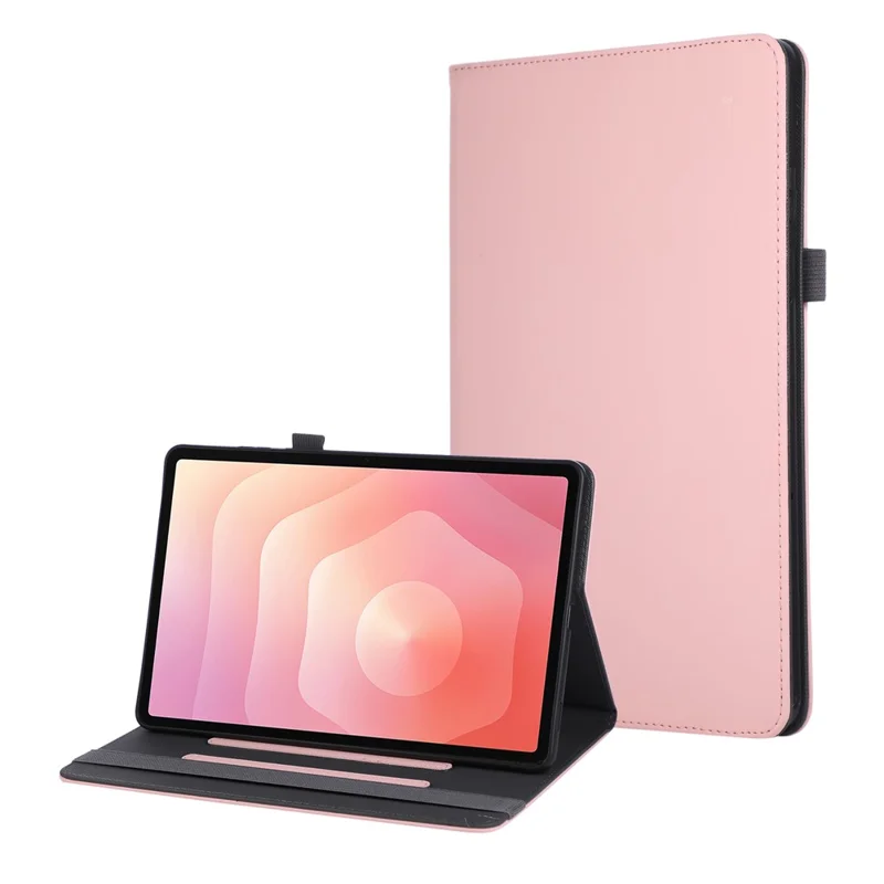 For Samsung Galaxy Tab S11 Case Foldable Stand Leather Tablet Cover with Handheld Wristband - Pink