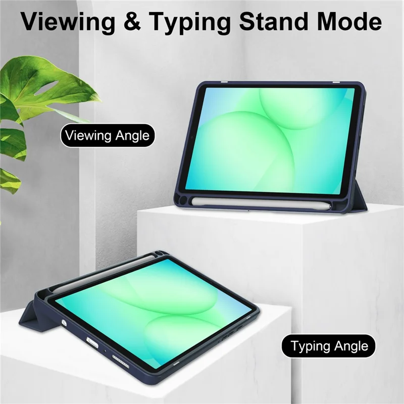 Til Samsung Galaxy Tab A11 Taske med Auto Sleep / Wake, Transparent Akryl TPU Læderdæksel med Penneholder - Mørkeblå