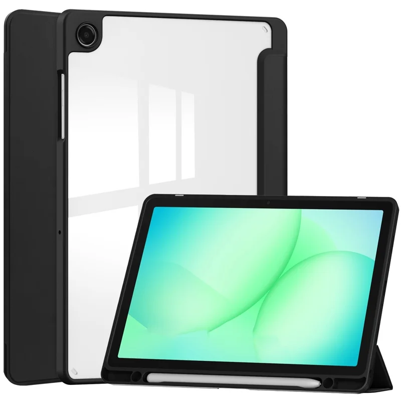 For Samsung Galaxy Tab A11+ Case Auto Sleep  /  Wake Clear Acrylic TPU Leather Tablet Cover with Pen Slot - Black