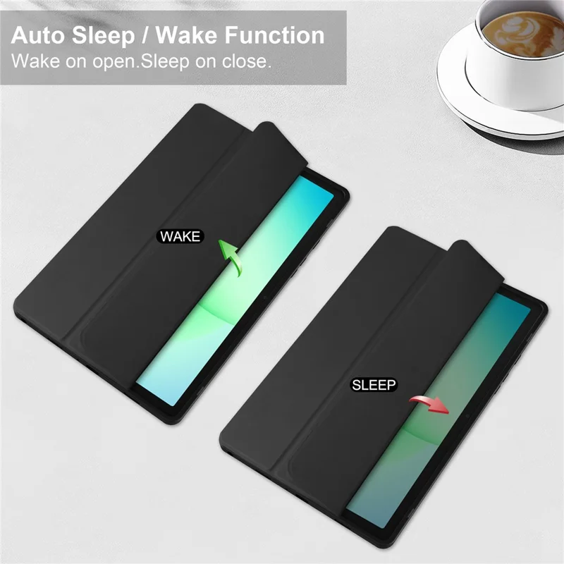 For Samsung Galaxy Tab A11+ Case Auto Sleep  /  Wake Clear Acrylic TPU Leather Tablet Cover with Pen Slot - Black