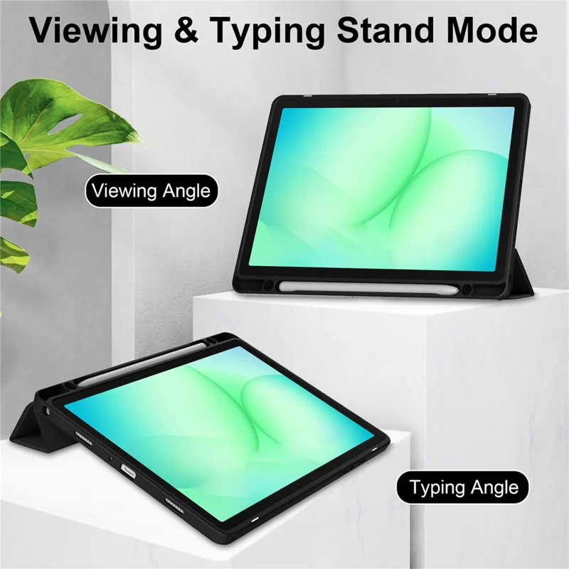 For Samsung Galaxy Tab A11+ Case Auto Sleep  /  Wake Clear Acrylic TPU Leather Tablet Cover with Pen Slot - Black