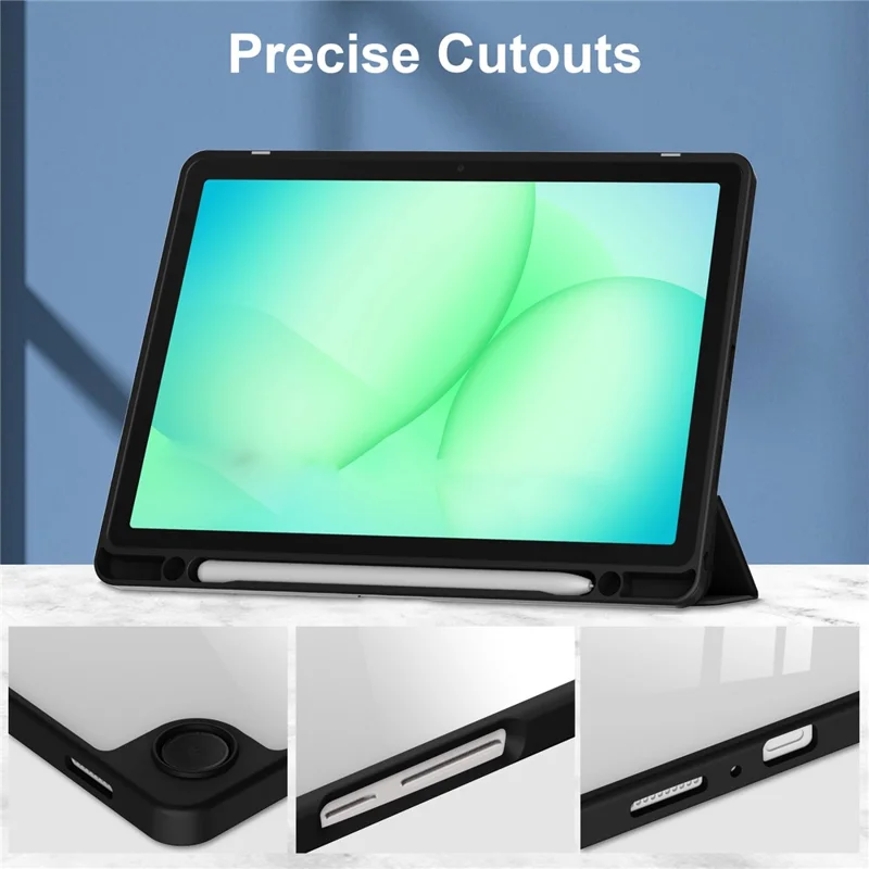 For Samsung Galaxy Tab A11+ Case Auto Sleep  /  Wake Clear Acrylic TPU Leather Tablet Cover with Pen Slot - Black