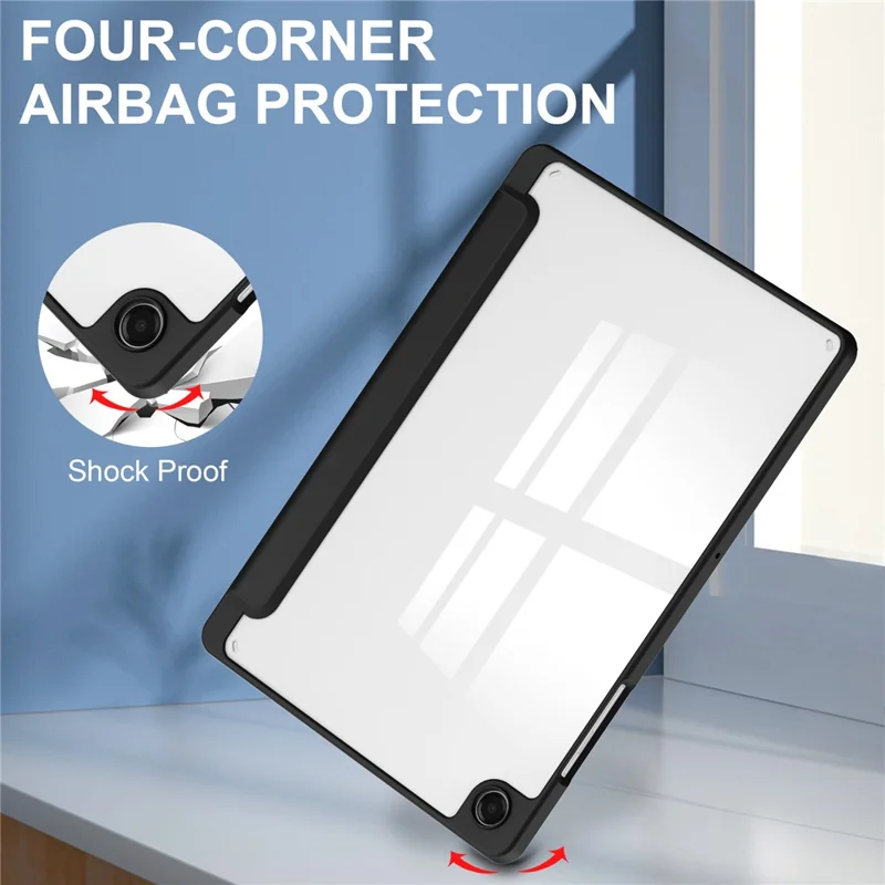 For Samsung Galaxy Tab A11+ Case Auto Sleep  /  Wake Clear Acrylic TPU Leather Tablet Cover with Pen Slot - Black