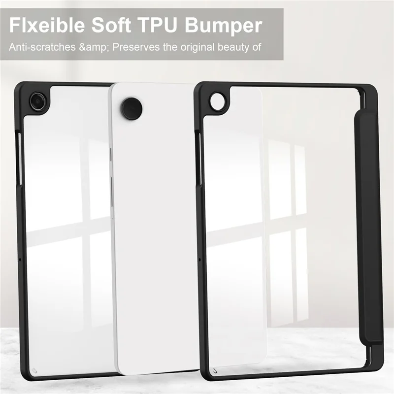 For Samsung Galaxy Tab A11+ Case Auto Sleep  /  Wake Clear Acrylic TPU Leather Tablet Cover with Pen Slot - Black