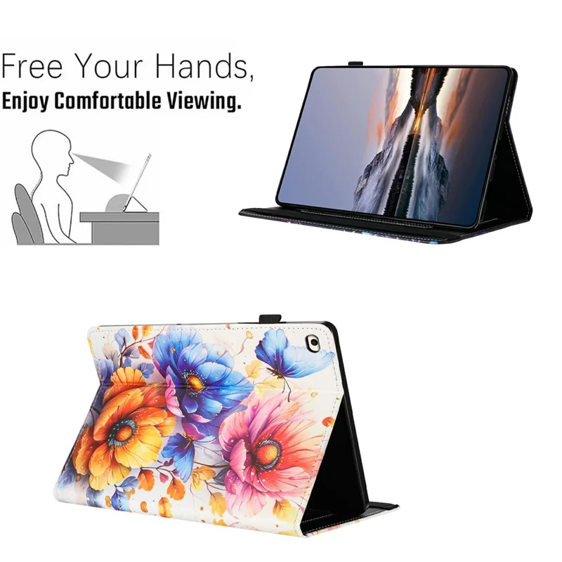 Litchi Grain Painting Leather Case for iPad mini (2019) 7.9 inch  /  mini 4  /  3  /  2  /  Mini Card Slot Tablet Cover with Auto Wake  /  Sleep - Flower