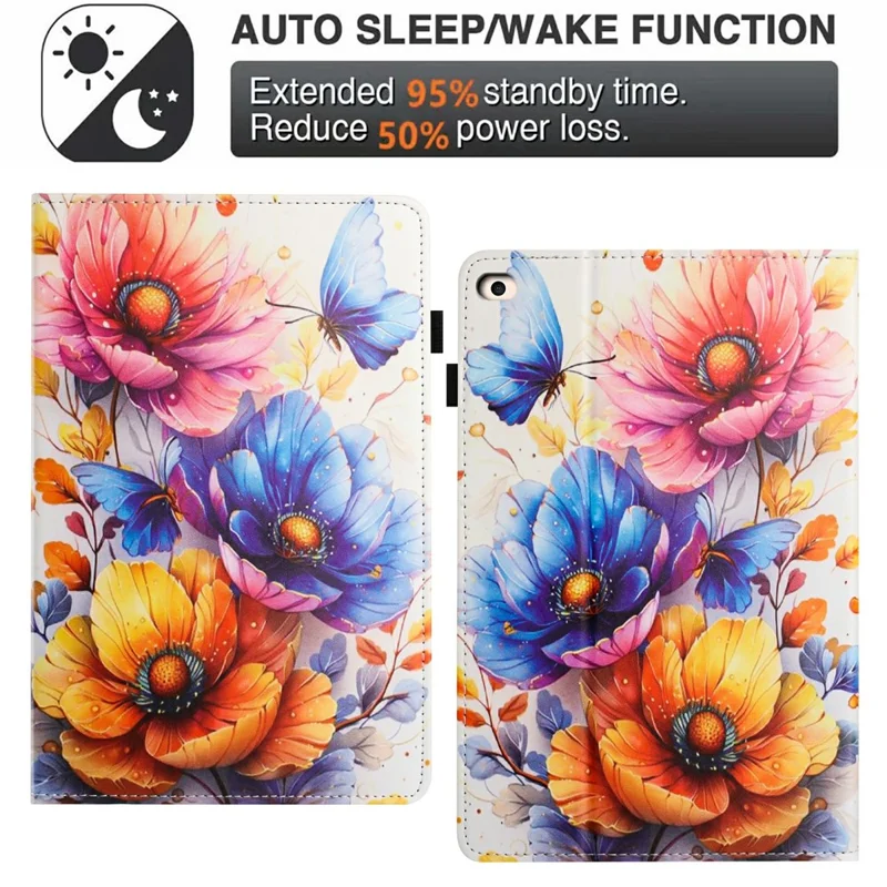 Custodia in Pelle con Grana a Litchi e Stampa Floreale per iPad 9,7 pollici (2018) / (2017) / iPad Air 2 / Air (2013) con Supporto Pieghevole e Funzione Auto Accensione/Spegnimento - Fiore