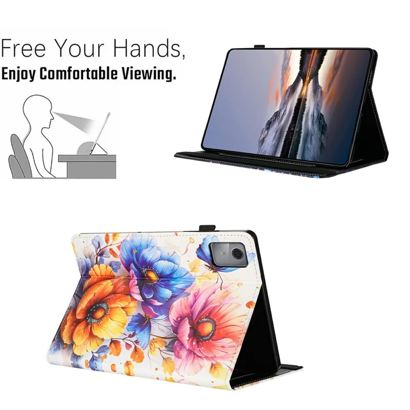 Litchi Grain Painting Leather Case for Lenovo Xiaoxin Pad 11 2025 Card Slot Tablet Cover with Auto Wake  /  Sleep - Flower