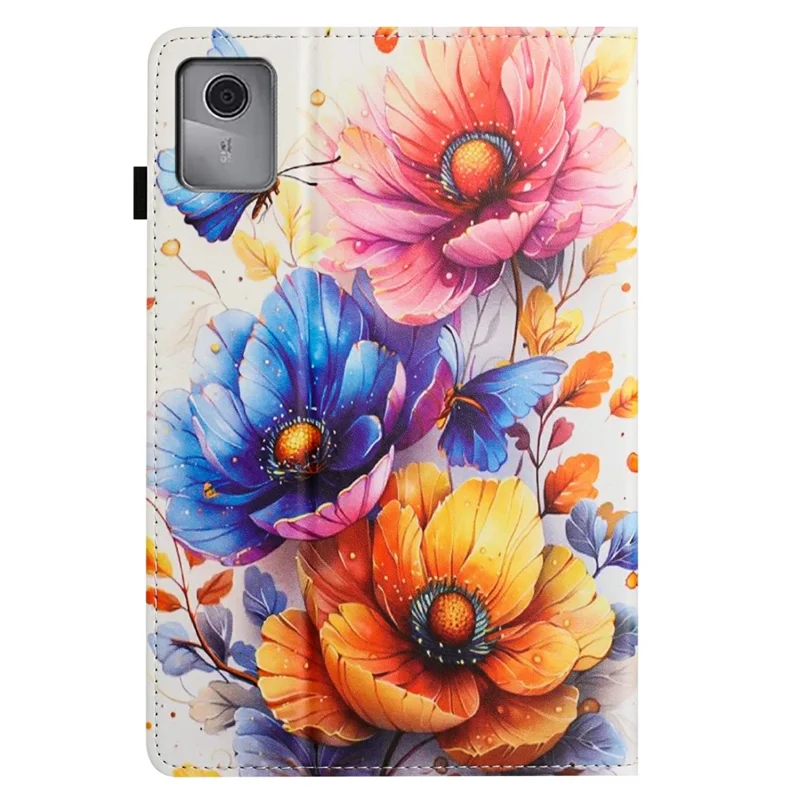 Litchi Grain Painting Leather Case for Lenovo Xiaoxin Pad 11 2025 Card Slot Tablet Cover with Auto Wake  /  Sleep - Flower