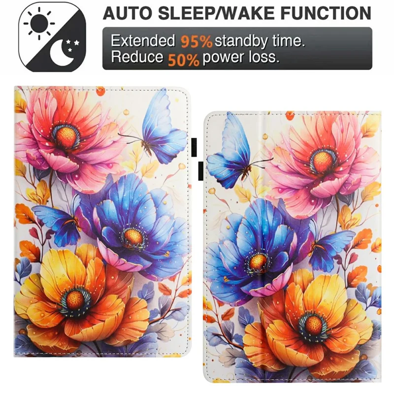 Custodia in Pelle con Stampa a Grana di Litchi per Amazon Kindle 11a (2024) / Kindle 6" (2022) con Supporto a Libro e Funzione di Accensione/Spegnimento Automatica - Fiore