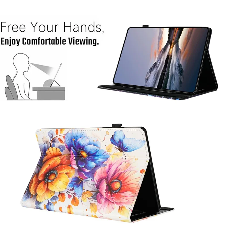 Custodia in Pelle con Grana di Litchi e Stampa per Amazon Kindle Paperwhite (2024), Copertura per Tablet con Porta Carte e Funzione di Accensione/Spegnimento Automatica - Fiore