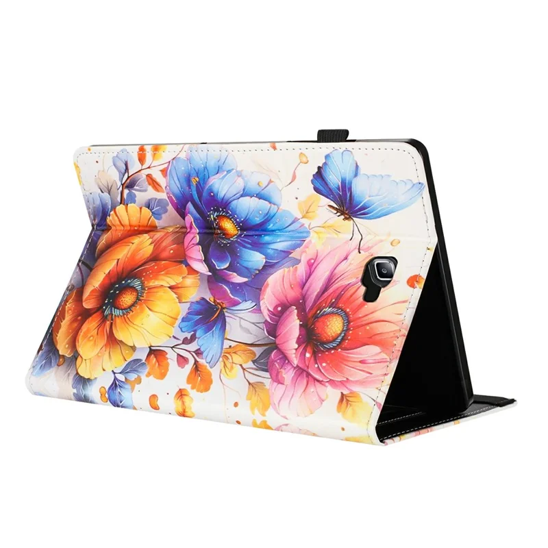 Custodia in Pelle con Grana a Litchi e Stampa per Samsung Galaxy Tab A 10.1 (2016) T580 T585, Copertina con Supporto Pieghevole e Funzione Auto Accensione/Spegnimento - Fiore