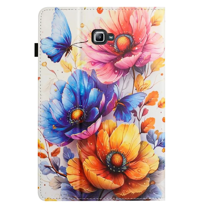 Custodia in Pelle con Grana a Litchi e Stampa per Samsung Galaxy Tab A 10.1 (2016) T580 T585, Copertina con Supporto Pieghevole e Funzione Auto Accensione/Spegnimento - Fiore