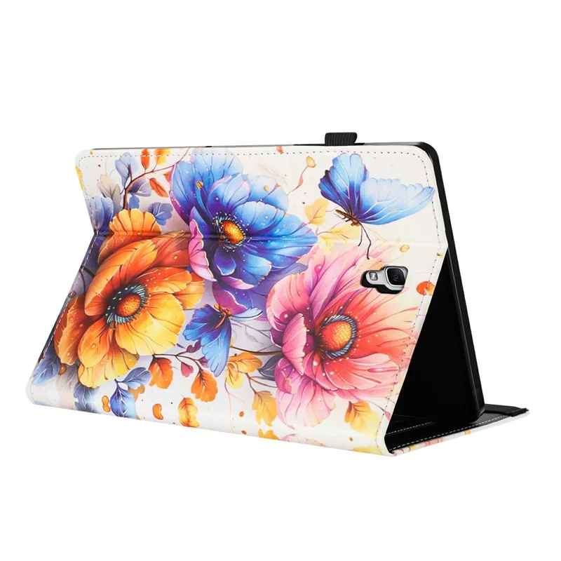 Custodia in Pelle con Grana di Litchi e Stampa per Samsung Galaxy Tab A 10.5 (2018) T590 T595, Copertura per Tablet con Porta Carte e Funzione di Accensione/Spegnimento Automatica - Fiore