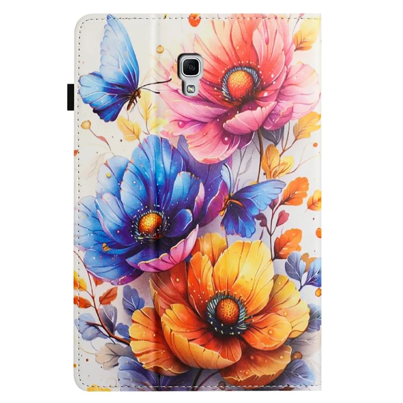 Custodia in Pelle con Grana di Litchi e Stampa per Samsung Galaxy Tab A 10.5 (2018) T590 T595, Copertura per Tablet con Porta Carte e Funzione di Accensione/Spegnimento Automatica - Fiore