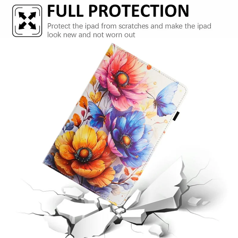 Litchi-struktur Malet Læderetui til Samsung Galaxy Tab S6 Lite (2024) / (2022) / (2020) P610 P615 med Kortplads og Auto Wake/Sleep - Blomst