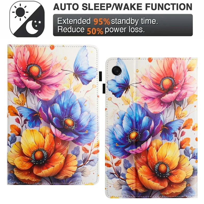 Litchi Grain Painting Leather Case for Samsung Galaxy Tab A11+ / A9+ Card Slot Tablet Cover with Auto Wake  /  Sleep - Flower