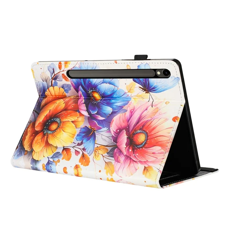 Кожаный чехол с рисунком и текстурой личи для планшета Samsung Galaxy Tab S9 / S9 FE / S10 FE / S10 Lite с кармашком для карт и функцией автоматического включения / выключения — цветок